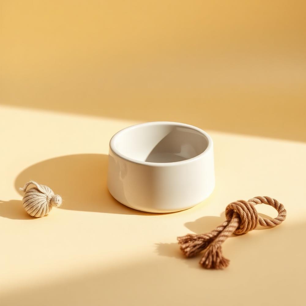 Ceramic pet bowl on a cream background