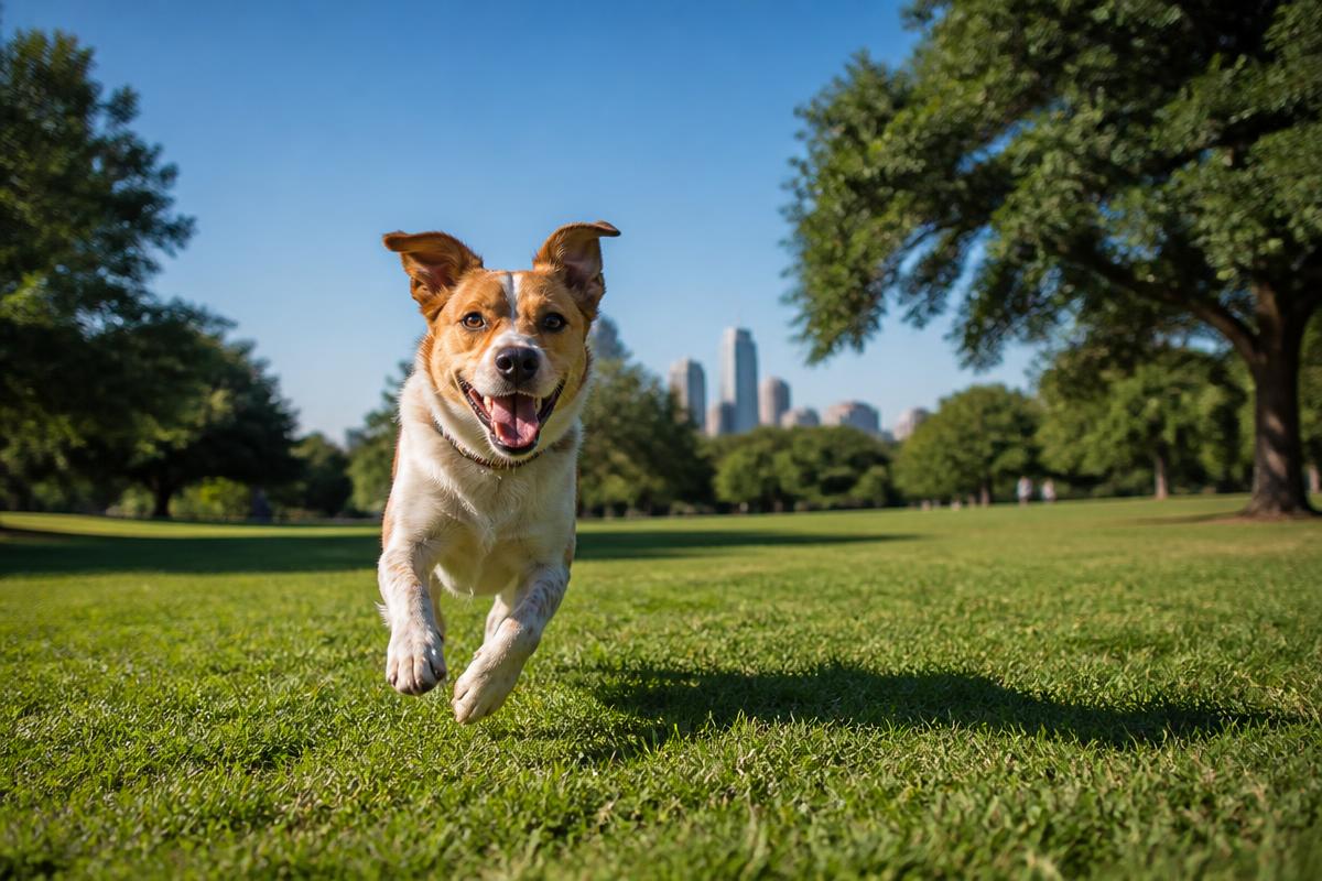 Dog enjoying an off-leash park in Austin Texas